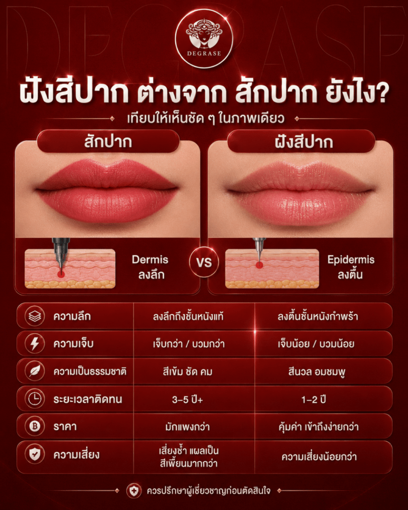 ฝังสีปากกับสักปากต่างกันอย่างไร